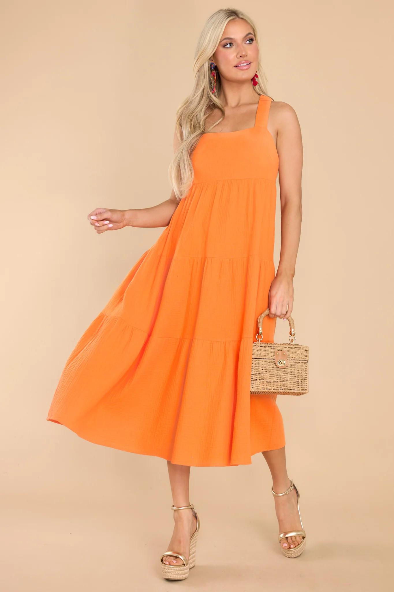 Clothed In Sunshine Orange Midi Dress | Red Dress 