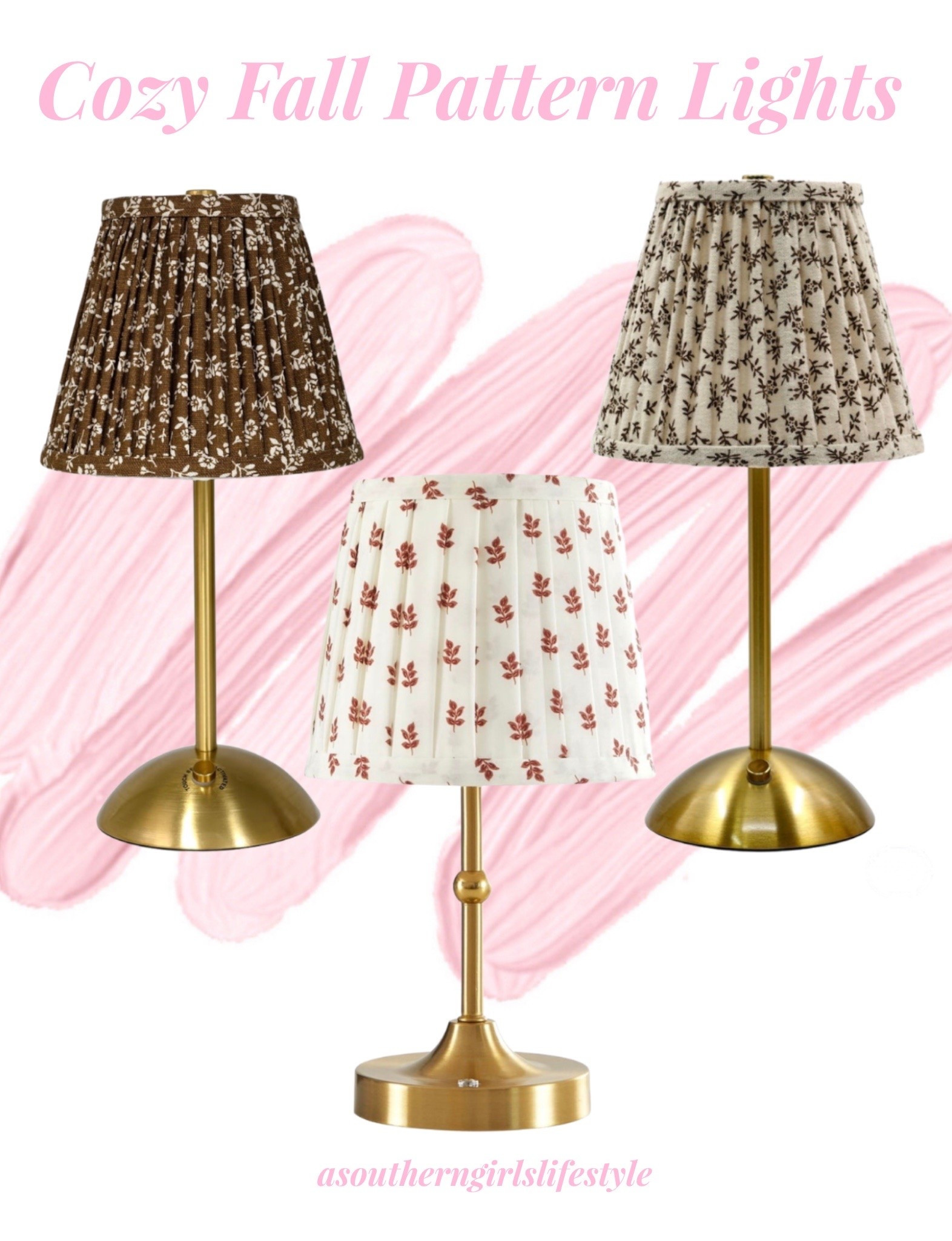 The pleated pattern shades are so sweet! From Leaves to Florals. Rechargeable Walmart Lamps for Fall Cozy Season. Great for little nooks where a full size lamp is too large or where there isn’t an outlet. 

Fall Decor. Home Decor. Fall Decorations. Cozy Home.

#LTKHome #LTKSeasonal