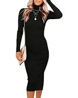 Rocorose Women's Turtleneck Ribbed Elbow Long Sleeve Knit Sweater Dress | Amazon (US)