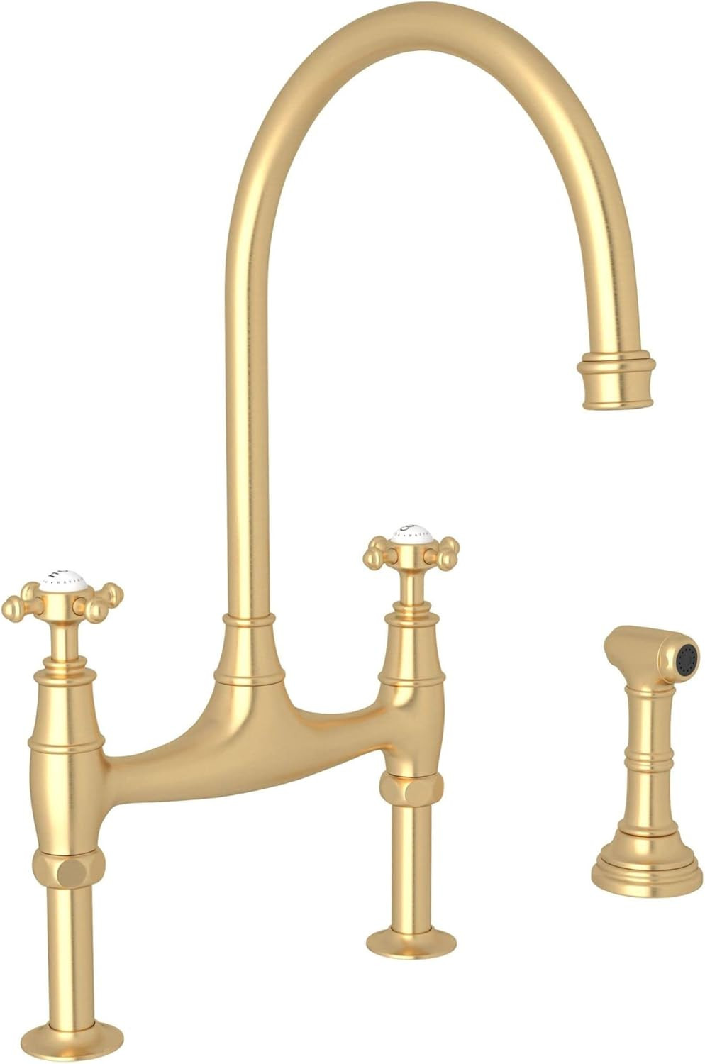 Perrin & Rowe® Georgian Era Bridge Kitchen Faucet With Sidespray with Cross Handles in Satin Eng... | Amazon (US)