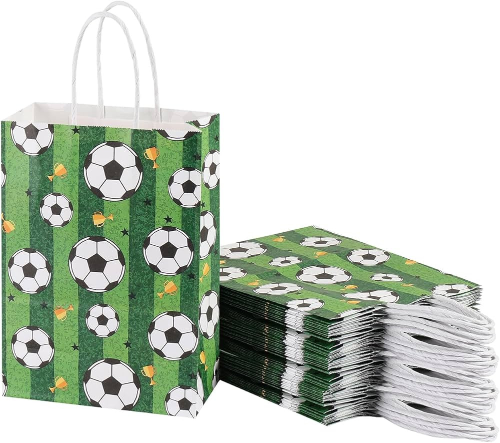 piqiya 24Pcs Soccer Party Favor Paper Bags, Football Themed Party Bags with Handles, Gift Bags fo... | Amazon (US)