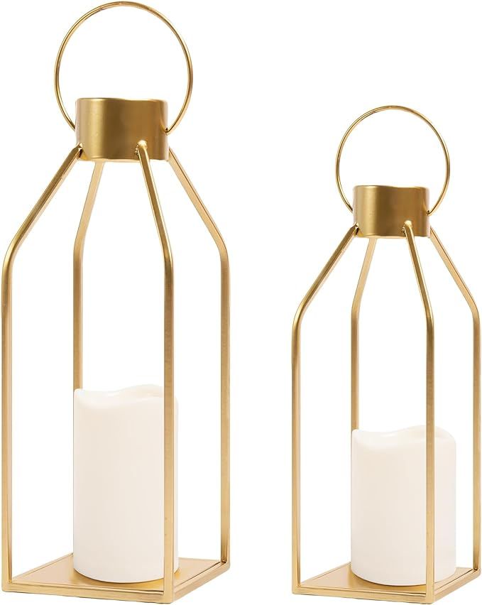 HPC Decor Modern Farmhouse Lantern Decor- Gold Metal Candle Lanterns for Christmas- Lanterns Deco... | Amazon (US)