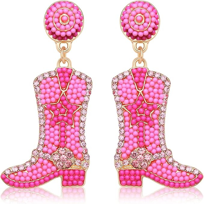 Beaded Cowgirl Boot Earring Western Cowboy Boots Earrings for Women Boho Rhinestone Beads Shoes D... | Amazon (US)