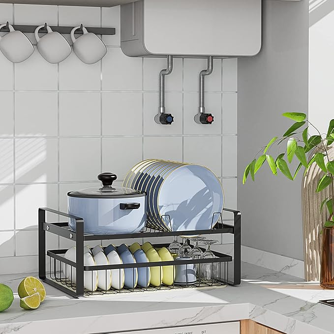 ZUOMUYI Large Dish Rack Drying Drainer 2 Tier Stainless Steel Rustproof Draining Dish Dryer Rack ... | Amazon (US)