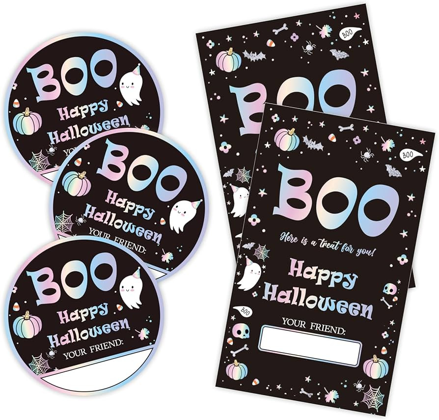 Boo! Happy Halloween Stickers Set - Laser Pumpkins - 40 Self-Adhesive Labels, Round & Tag Shaped,... | Amazon (US)