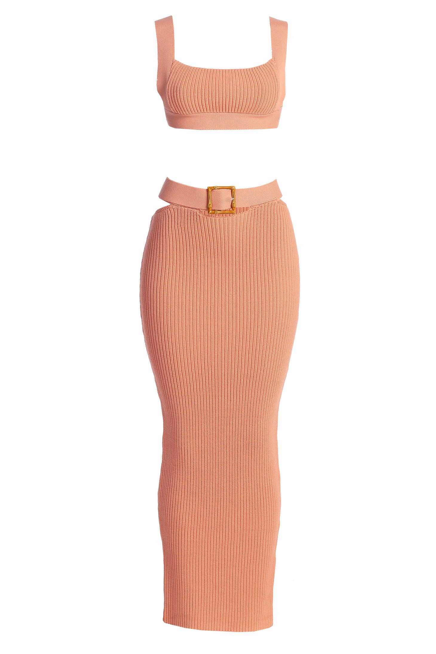Peach Nikole Ribbed Skirt Set | JLUXLABEL