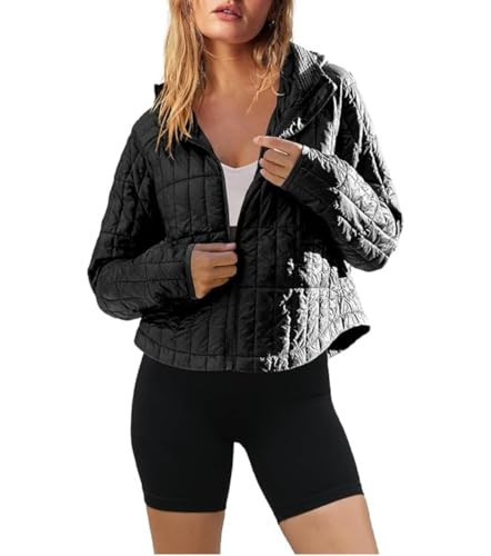 Yozazzy Womens Hooded Puffer Jacket Feather Packable Quilted Jackets Lightweight Zipper Padded Coat with Pockets(Black-S) | Amazon (US)