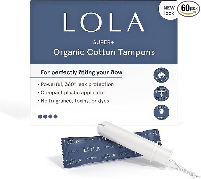 LOLA Organic Cotton Tampons, 60 Count - Super Plus Tampons, Period Feminine Hygiene Products, HSA... | Amazon (US)