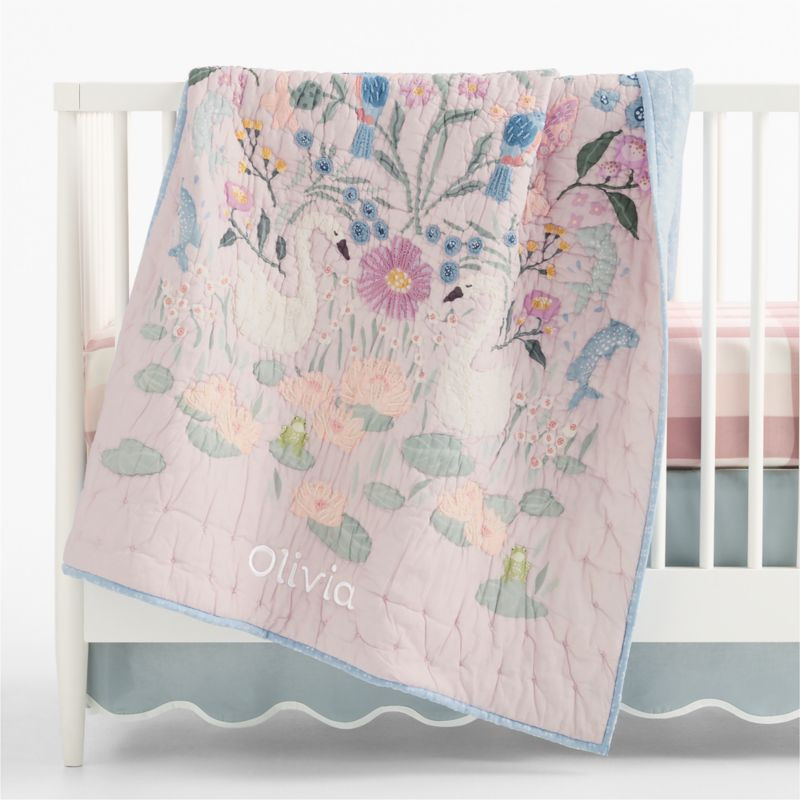 Enchanted Dreams Embroidered 100% Organic Cotton Voile Baby Crib Quilt | Crate & Barrel
