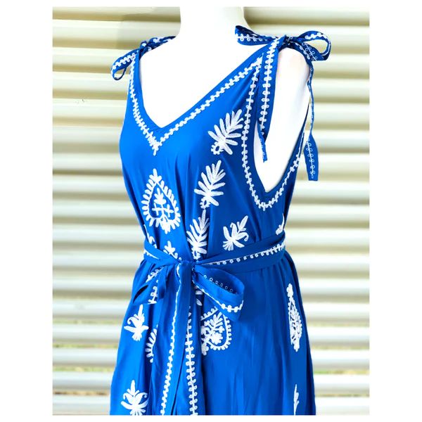 Pranella Blue & White Amal Dress with Optional Belt | James Ascher