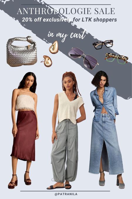 Anthropologie Sale what's in my cart. Parachute pants are selling out and the denim skirt is a must-have. Super cute readers and jewelry. #midsize #PatranilaPick #ltkseasonal #ltkunder100 midsize summer outfit 

#LTKxAnthro #LTKFind #LTKunder100