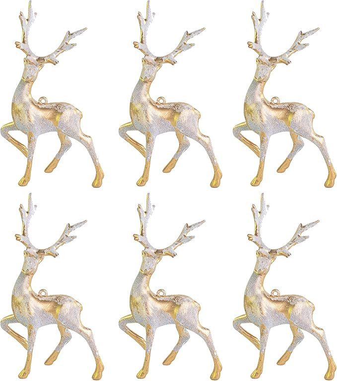 iPEGTOP 6 Pcs Christmas Deer Frosted Reindeer Hanging Elk Ornaments, Mini 6.7 x 4 inches Holiday ... | Amazon (US)