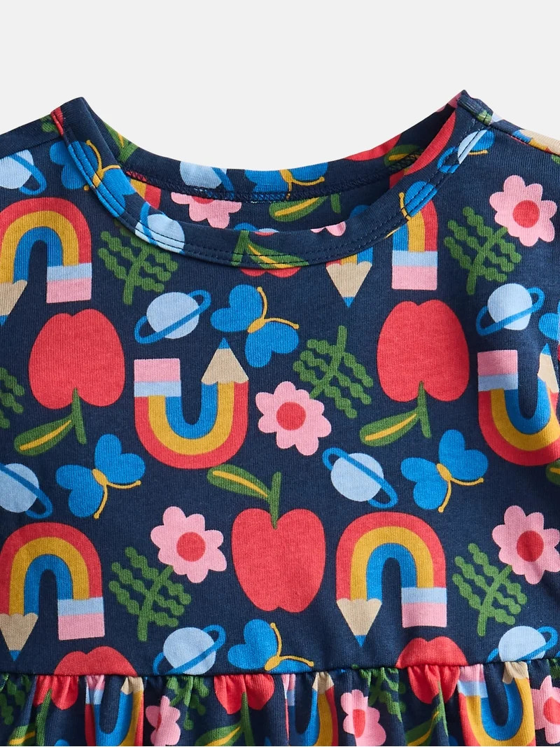 Wonder Nation Baby and Toddler Girls Printed Short Sleeve Dress, Sizes 0M-5T | Walmart (US)