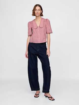 Puff-Sleeve Lace Collared Top | Gap (US)
