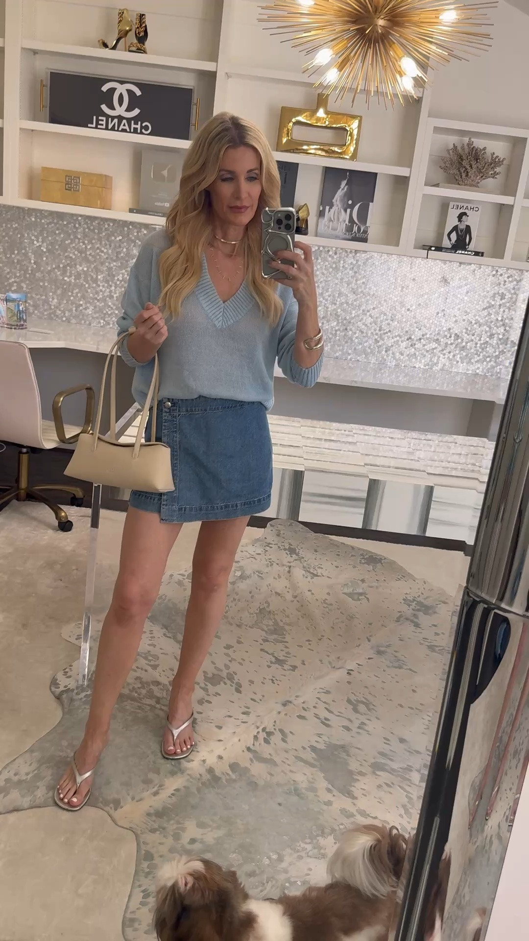 Coffee date outfit of the day ☕️💙

This lightweight linen-blend sweater is so good for summer — breathable, comfy, and I’m obsessed with this gorgeous baby blue shade. The relaxed V-neck fit makes it perfect for those cool mornings or nights out.

Paired it with this denim skort, which is equal parts chic and comfortable. Such an easy outfit that looks put together without trying too hard.

Both pieces run true to size — wearing an XS in the sweater and skort. ✨

#LTKxMadewell #LTKdayinmylife #LTKootd