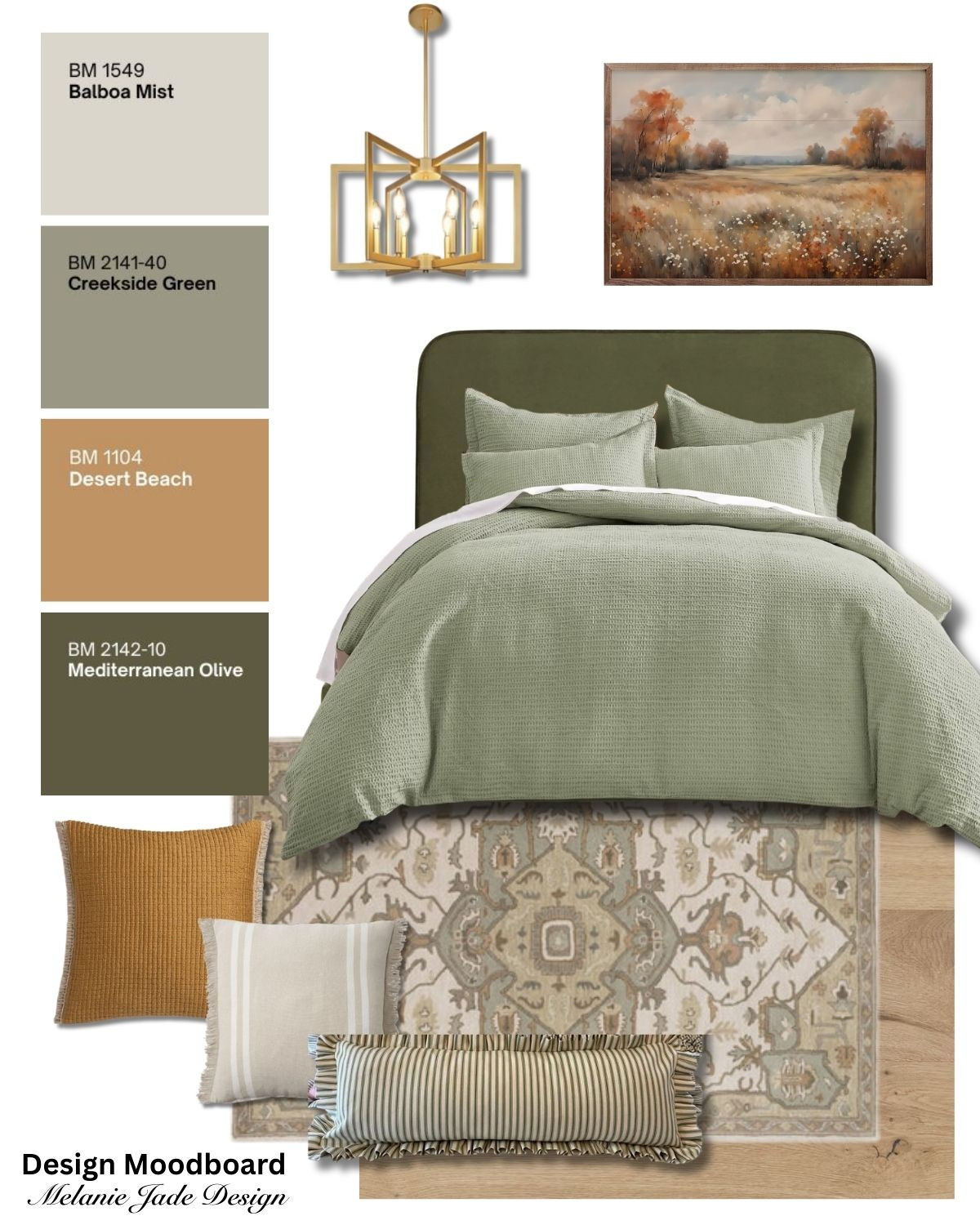 A bedroom inspired by fall colors with golds, mustards, greens and deep olives. Brighten up the sage and olive greens with mustard throws and pillows and artwork with rust, golds, browns and reds  

 #LTKhome #LTKstyletip