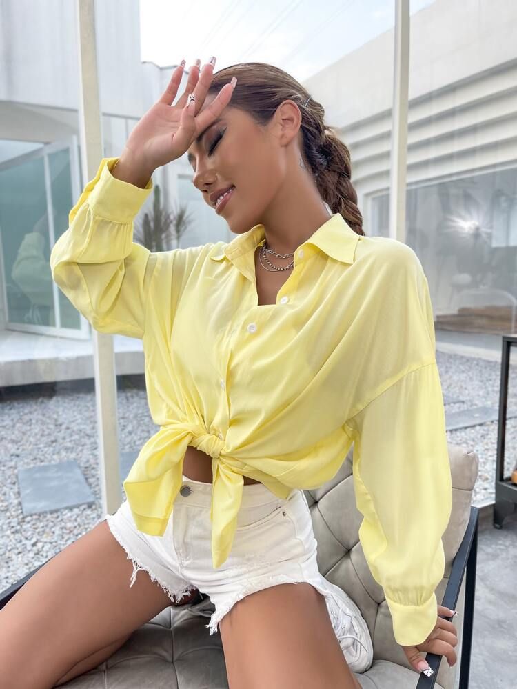 Drop Shoulder Button Up Oversized Shirt | SHEIN