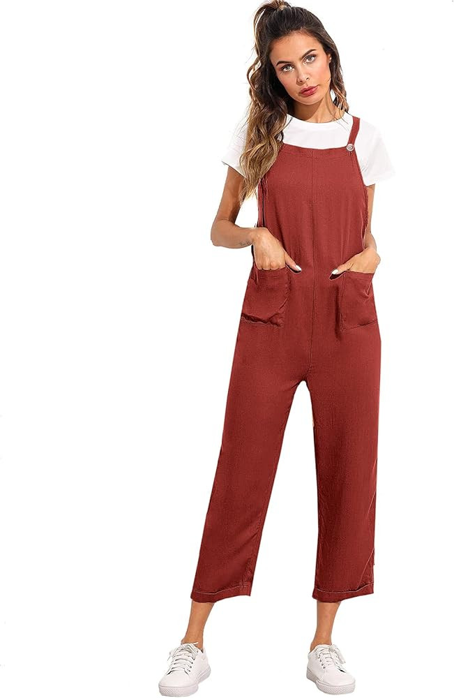 Verdusa Women's Sleeveless Straps Pockets Plaid Culotte Jumpsuit Overalls | Amazon (US)