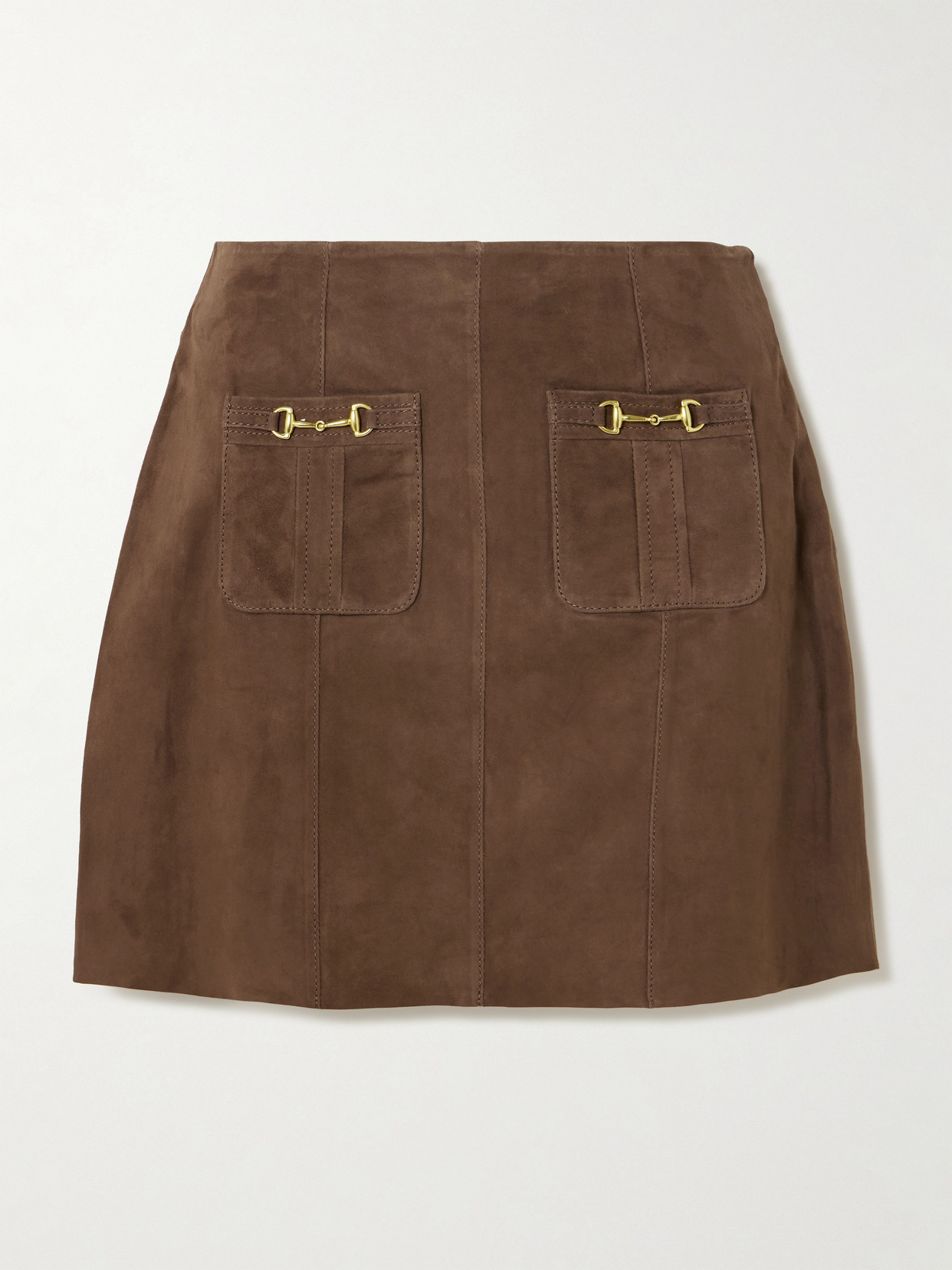 RIXO - Wiley Embellished Paneled Suede Mini Skirt - Brown | NET-A-PORTER (US)