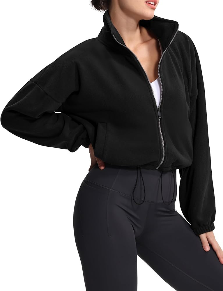 THE GYM PEOPLE Women's Fleece Cropped Jacket Full Zip Stand Collar Workout Short Sherpa Coats wit... | Amazon (US)