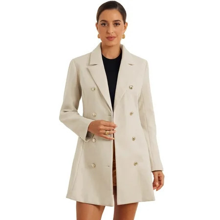DARING DIVA Women s Notch Lapel Trench Double Breasted Winter Coats Beige L | Walmart (US)
