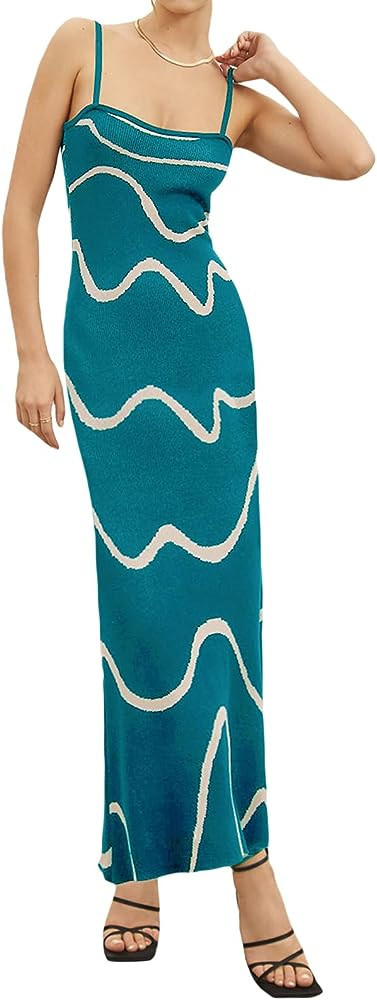Fabumily Sexy Knit Bodycon Dress for Women Sleeveless Spaghetti Strap Cut Out Maxi Dress Backless... | Amazon (US)