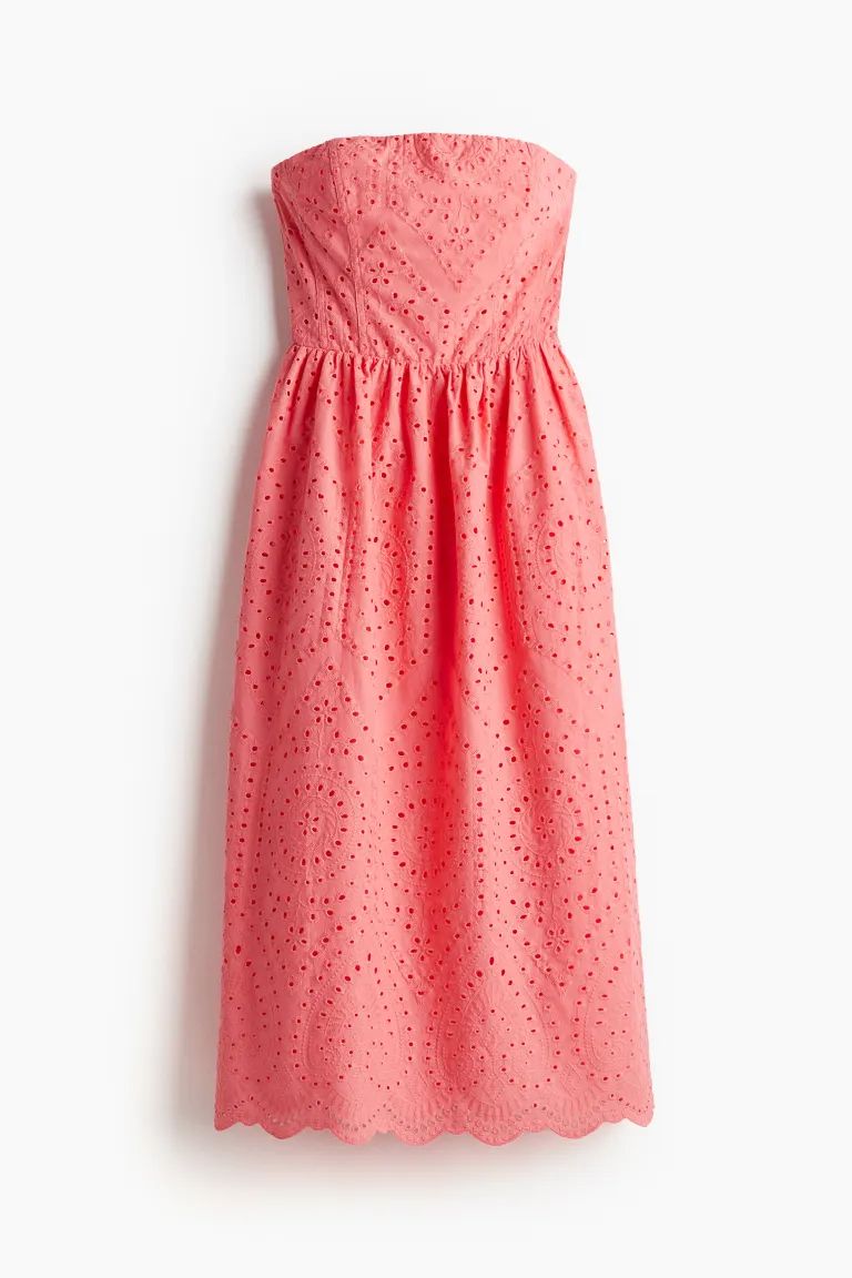 Eyelet Embroidered Bandeau Dress - Pink - Ladies | H&M US | H&M (US + CA)