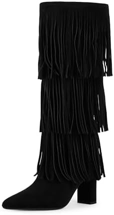 Modatope Knee High Boots Women Fold Over Knee High Boots Chunky High Heels Long Boots Zipper Poin... | Amazon (US)