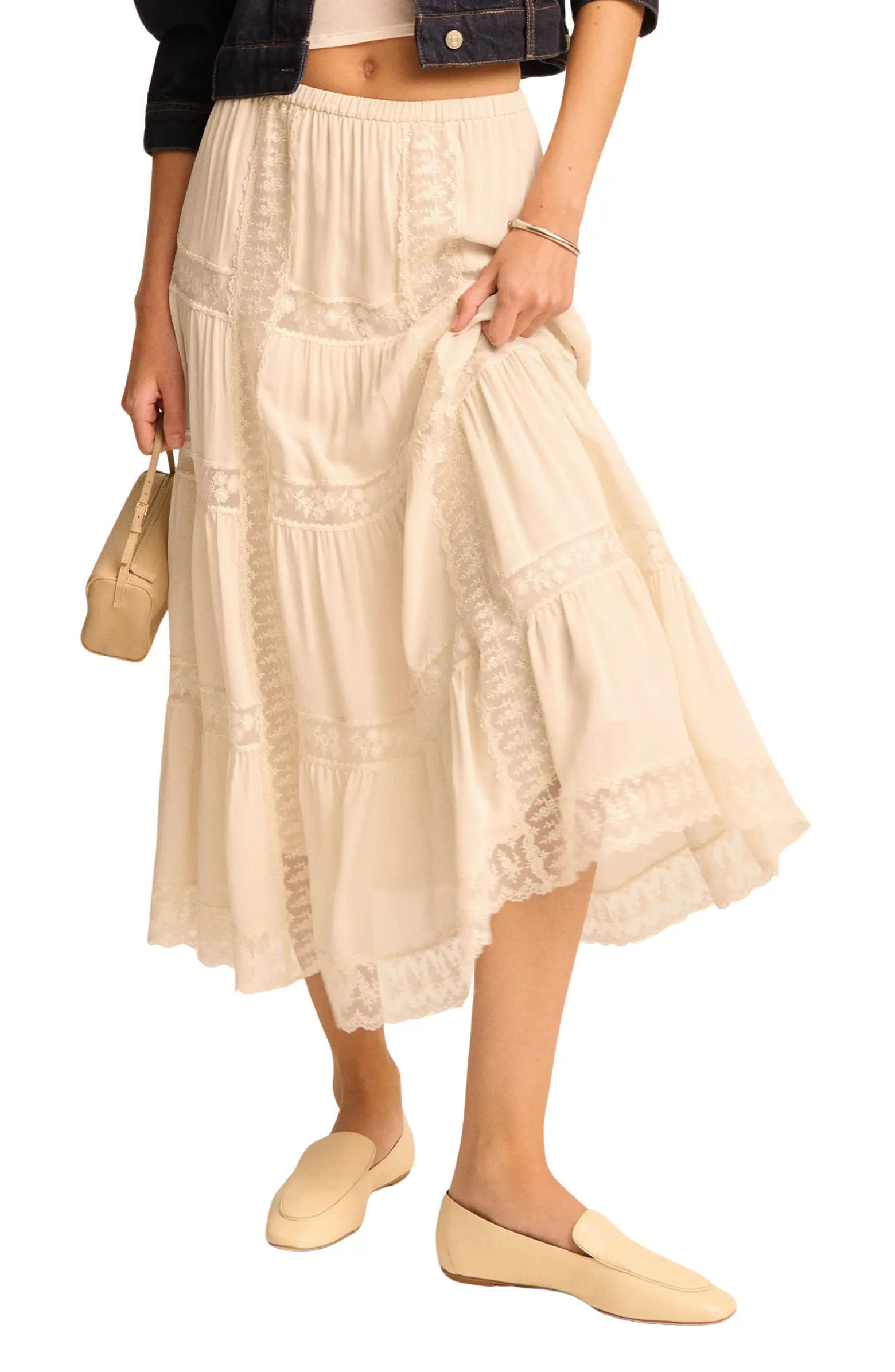 Reformation Maevie Lace Inset Tiered Skirt | Nordstrom | Nordstrom