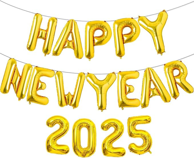 16 Inch Gold 2025 Happy New Year Balloons, Big 2025 Happy New Year Letter Balloons Foil Gold Ball... | Amazon (US)