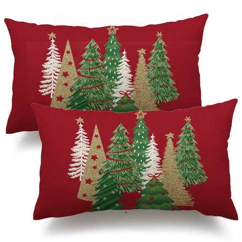 DFXSZ Christmas Pillow Covers 12x20 Inch Christmas Tree Decorative Red Throw Pillows Winter Christmas Decor for Home Couch TH-50C120 | Amazon (US)