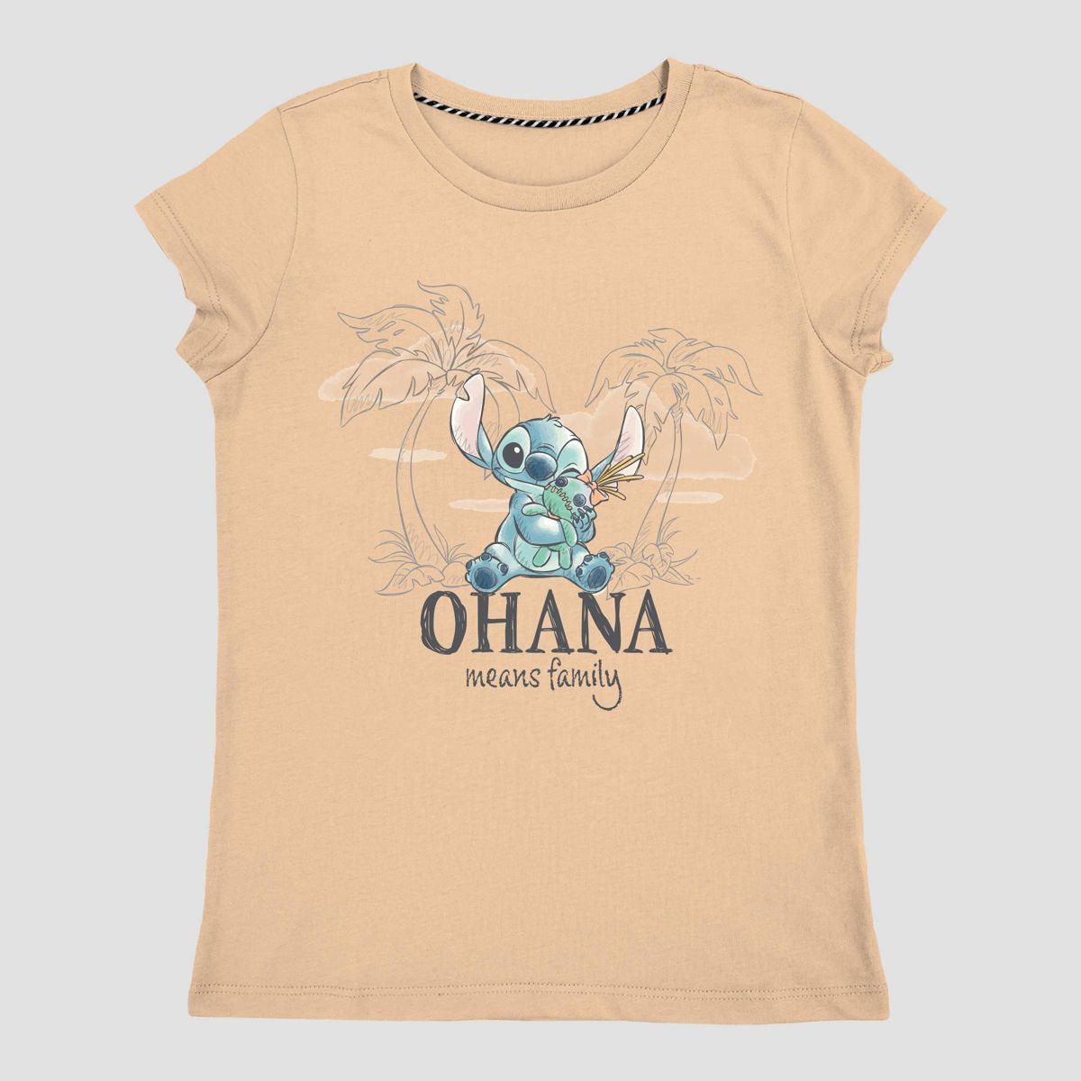 Girls' Disney Lilo & Stitch Ohana Short Sleeve Graphic T-Shirt - Light Orange | Target