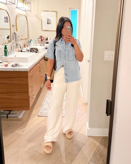 Casual summer outfit! Love these linen pants and this short sleeve denim shirt! So chic 


#LTKShoeCrush #LTKStyleTip #LTKFindsUnder100