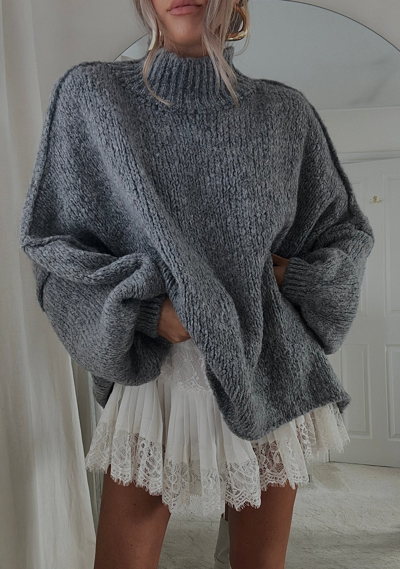 Oversized Knit Jumper - Dark Grey | Lola Rae Fashion