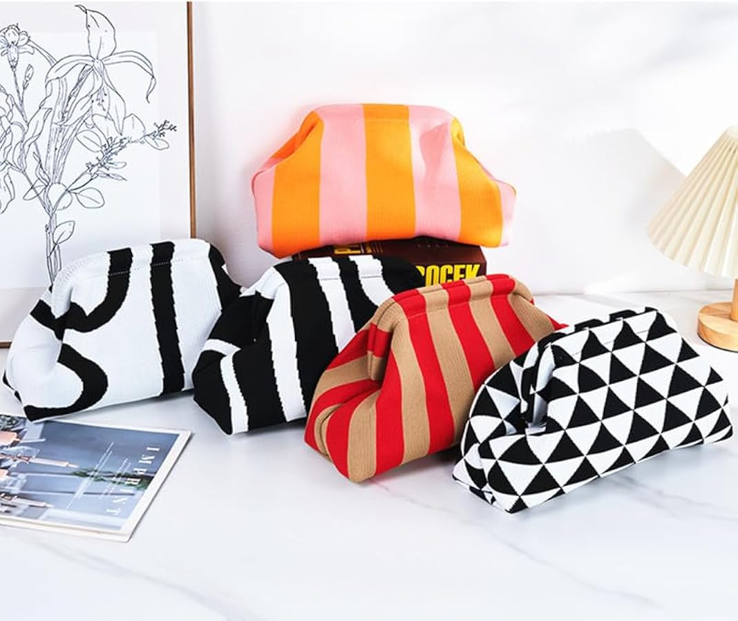 DIHKLCIO Clutch Purses for Women 2025 Summer Beach Woven Crochet Bag Dumpling Striped Ruched Clou... | Amazon (US)