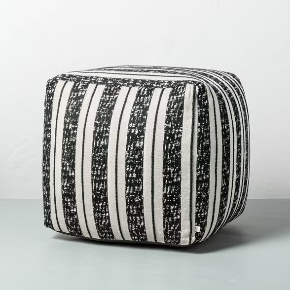 Bold Stripe Outdoor Ottoman Pouf Black/White - Hearth & Hand™ with Magnolia | Target