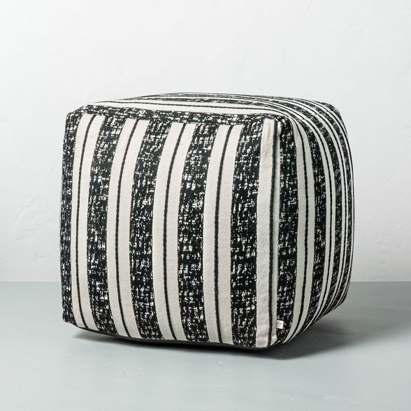 Bold Stripe Outdoor Ottoman Pouf Black/White - Hearth & Hand™ with Magnolia | Target
