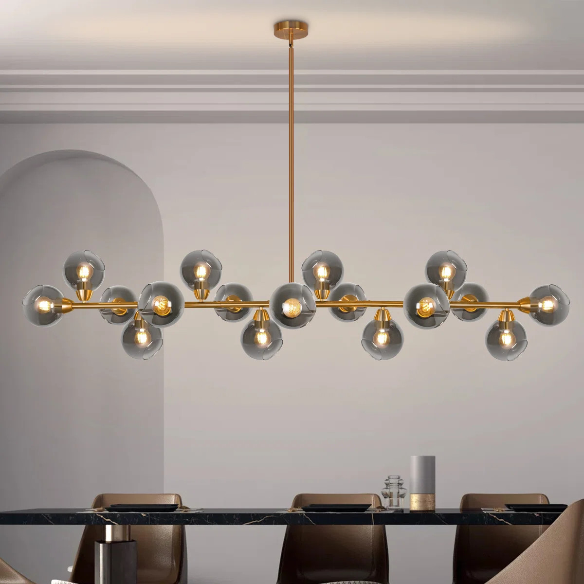 17-light Modern Linear Black And Gold Mid Century Chandelier For Dining Room | Wayfair North America