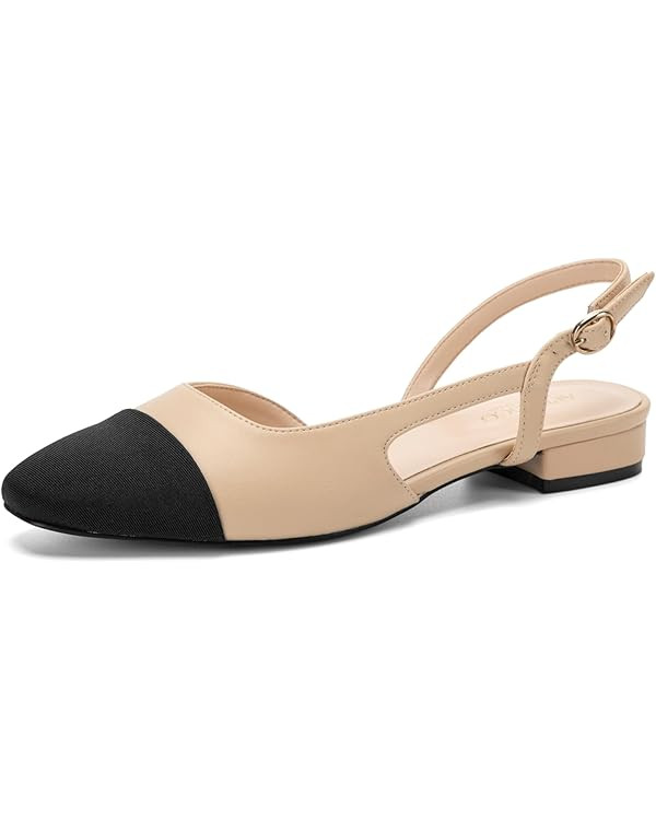 Women Slingback Flats 2.0 Square Toe Two Toned Flats for Women Dress Wedding Party Shoes Low Heel... | Amazon (US)