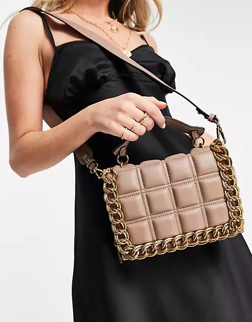 Topshop quilted crossbody bag with chain in gray | ASOS (Global)