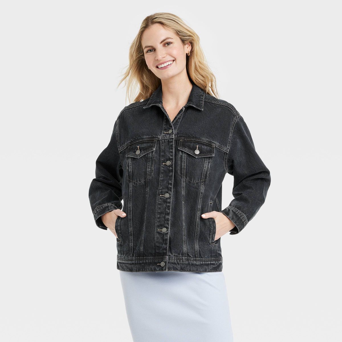 Women's 90's Baggy Trucker Jacket - Universal Thread™ Black Wash M | Target