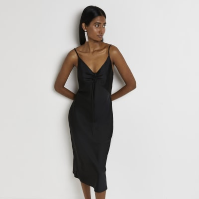 Black ruched slip dress | River Island (UK & IE)