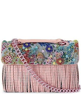Kurt Geiger London Kensington Beaded Floral Denim Fringe Shoulder Bag - Blue Multi | Dillard's