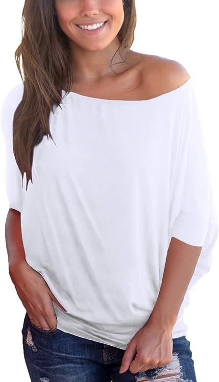Casual Tops for Women One Off Shoulder Strappy T Shirts Short Sleeve | Amazon (US)