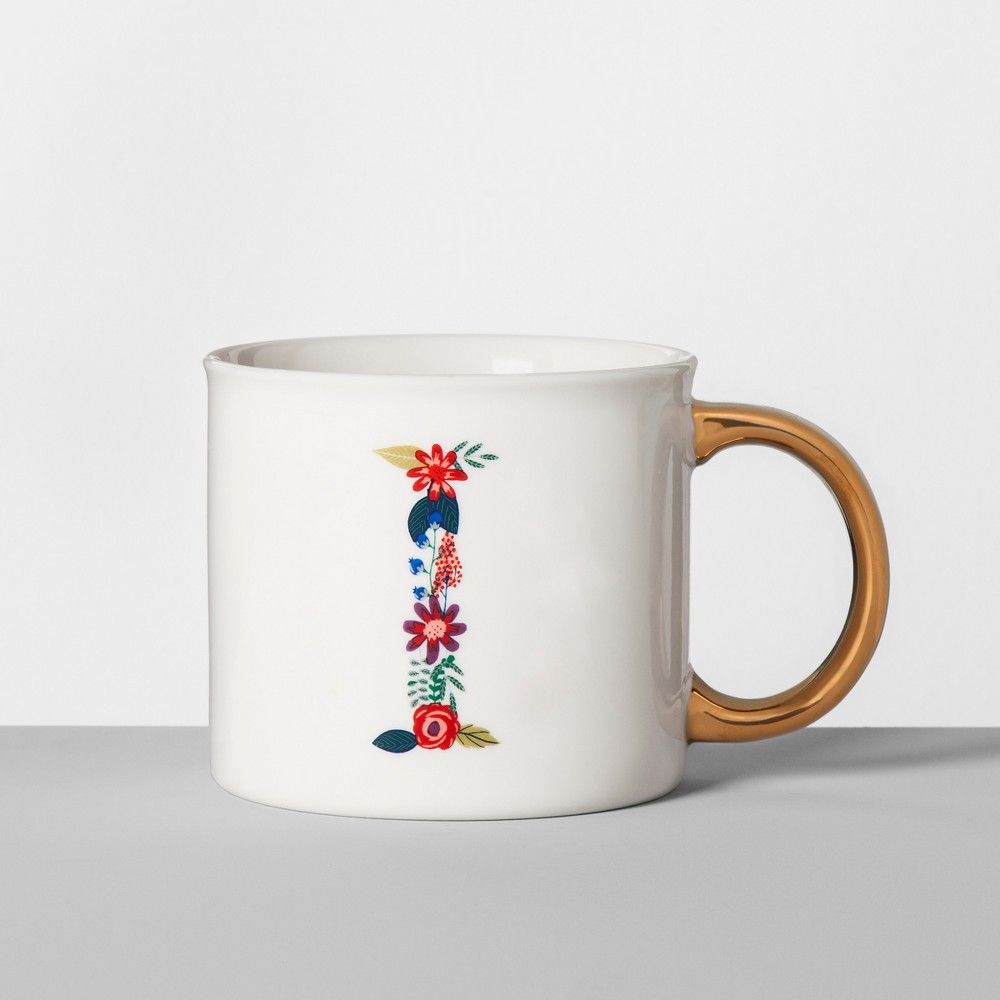 Monogrammed Porcelain Floral Mug I 16oz White/Gold - Opalhouse , White Gold | Target