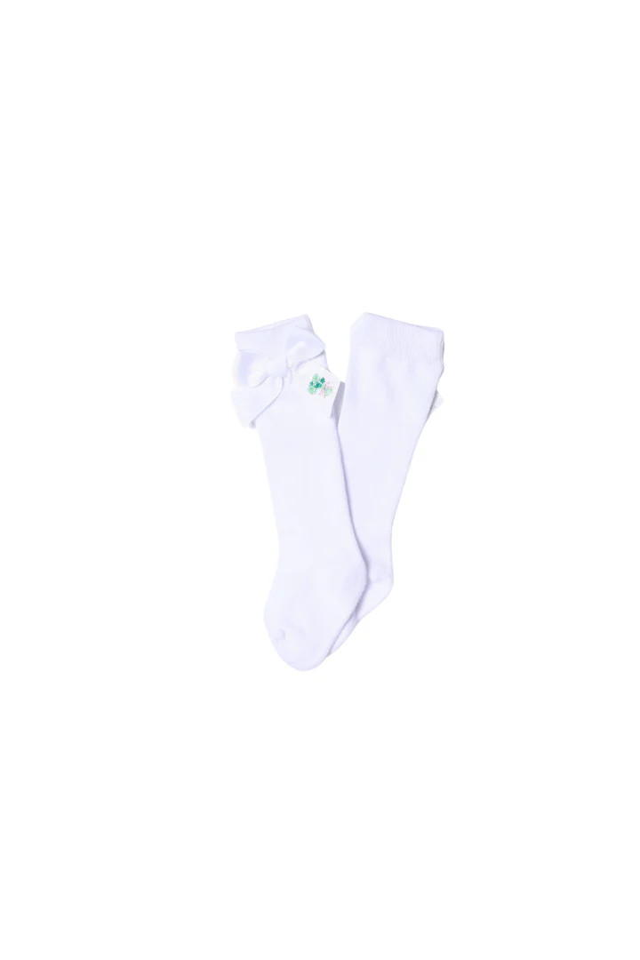 Embroidered Four Leaf Clover Bow Socks | The Smocked Flamingo