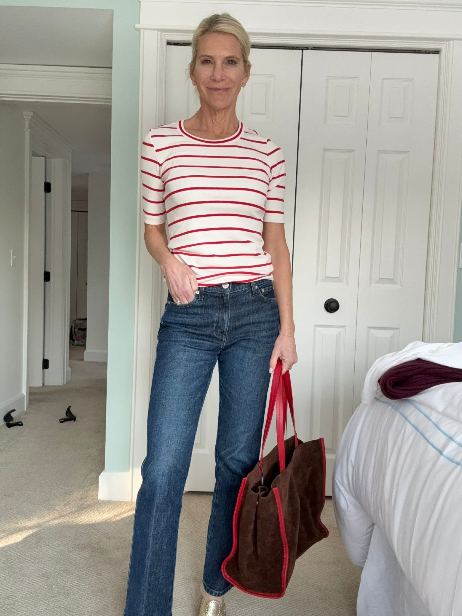 Everyday look with a striped shirt and denim jeans.

#LTKootd #LTKOver40