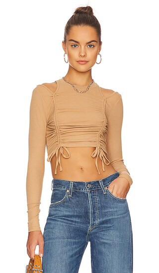 Andi Ruched Top in Tan | Revolve Clothing (Global)