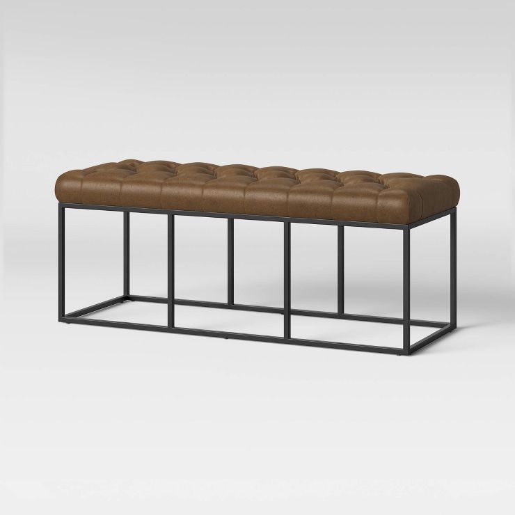 Trubeck Tufted Metal Base Bench Faux Leather Brown - Project 62™ | Target