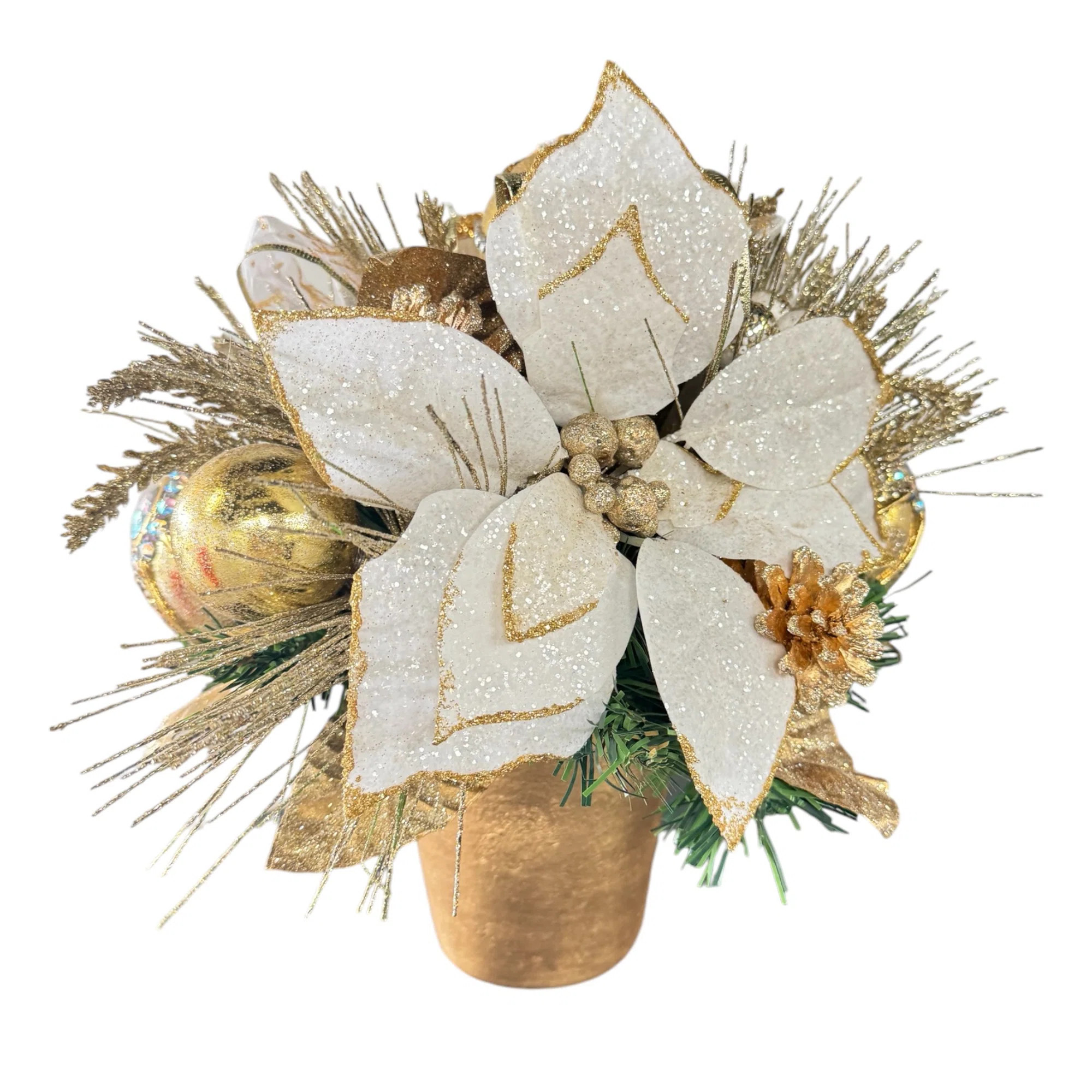 White Gold Poinsettia Arrangement Centerpiece | Wayfair North America